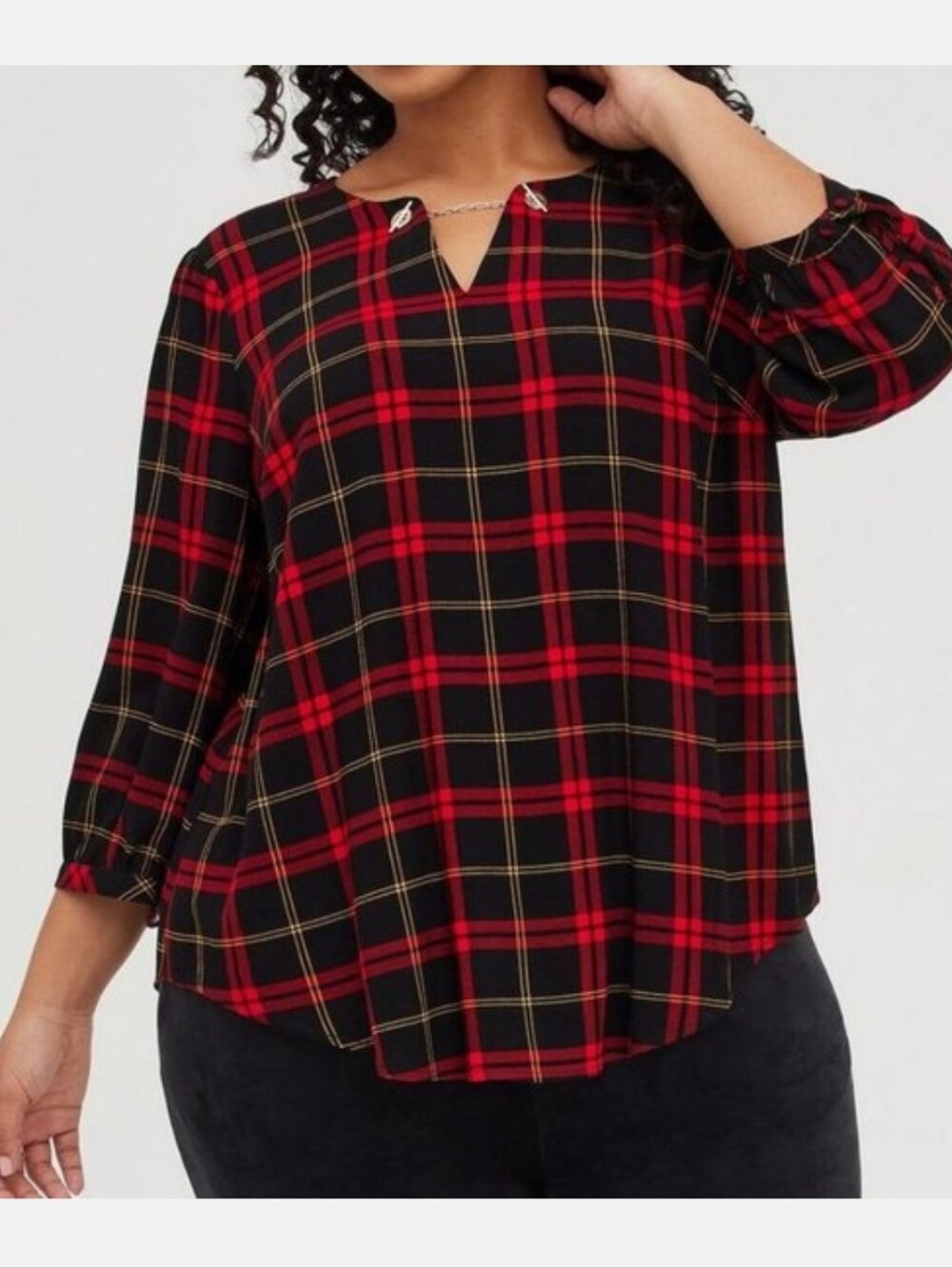 Torrid CHAINLINK BLOUSE - CREPE RAYON PLAID BLACK